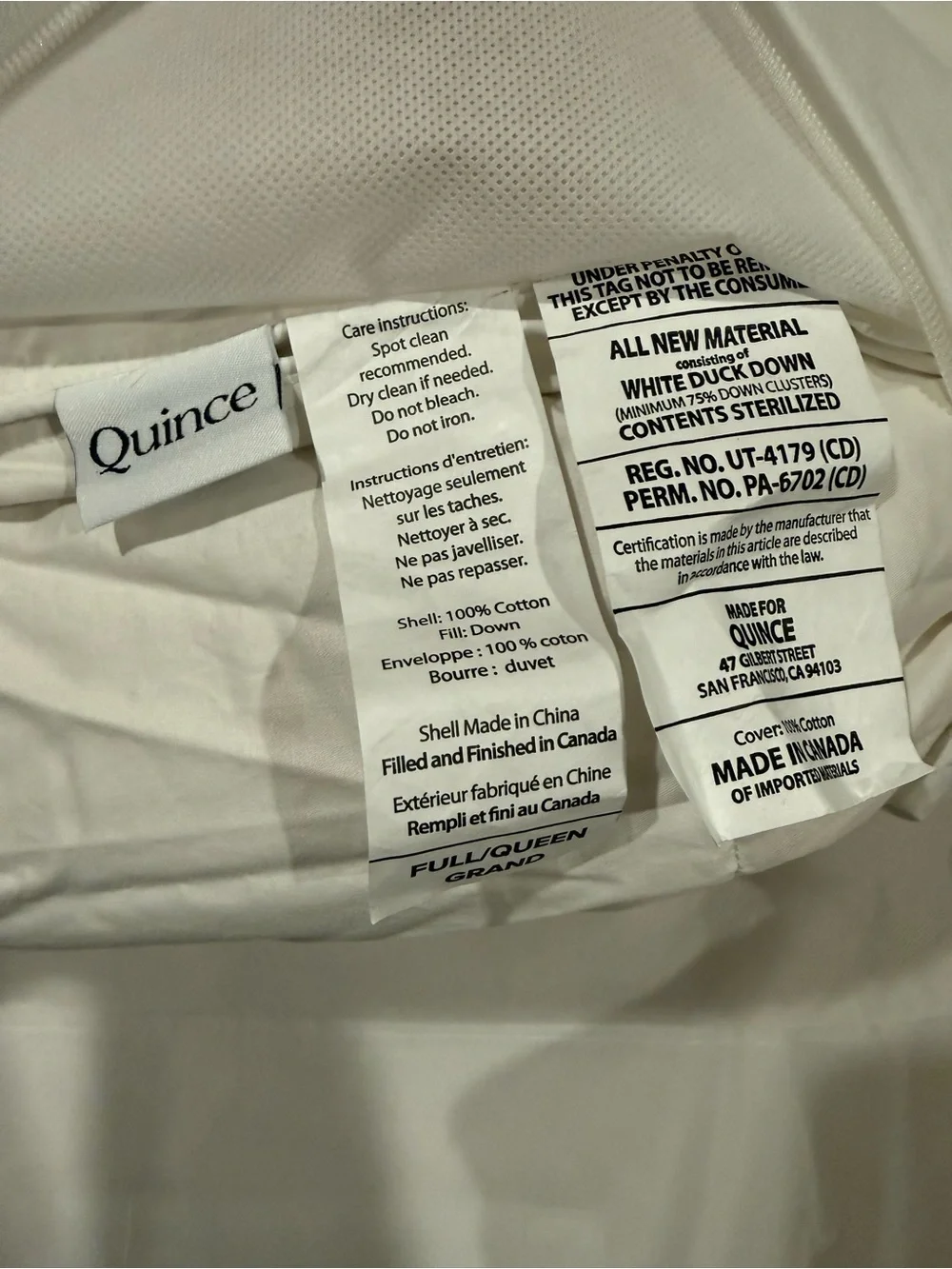 New Quince Premium Duck Down Duvet Insert Comforter Full/Queen Lightweight $184